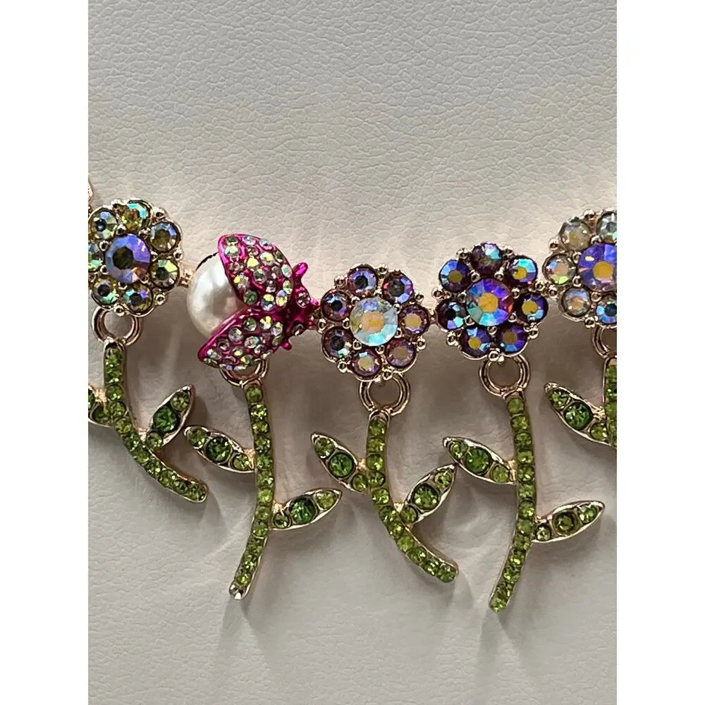 Betsey Johnson Rose‎ Gold 20 Six Flower Daisy Pearl Ladybug Rhinestone Necklace
